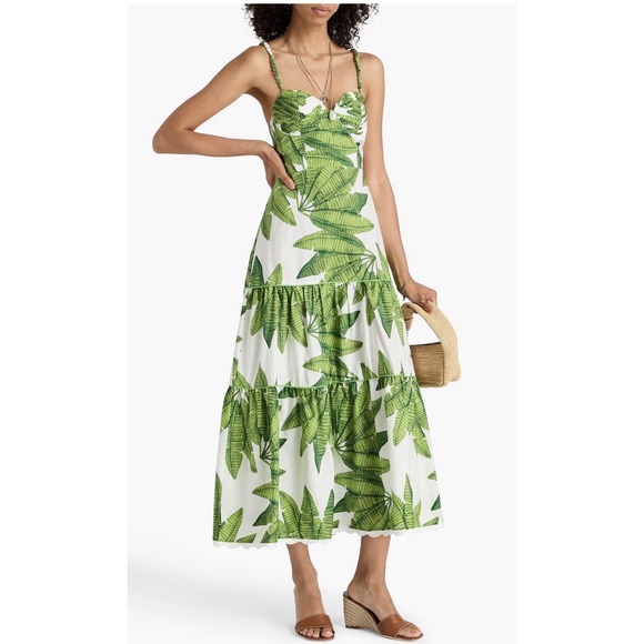 FARM Rio Dresses & Skirts - New‎ FARM RIO Off-White Palm Fan Midi Dress Size Large Cotton Sundress